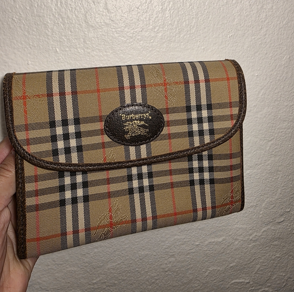 Burberry Beige and Black Plaid Clutch